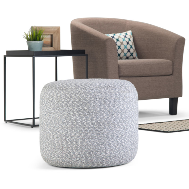 Pouf rond en coton tressé à la main l 20 po Bayley, Bleu / Naturel