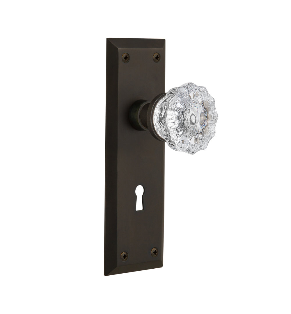 Clear Crystal Interior Mortise Door Knob with New York Long Plate Nostalgic Warehouse 