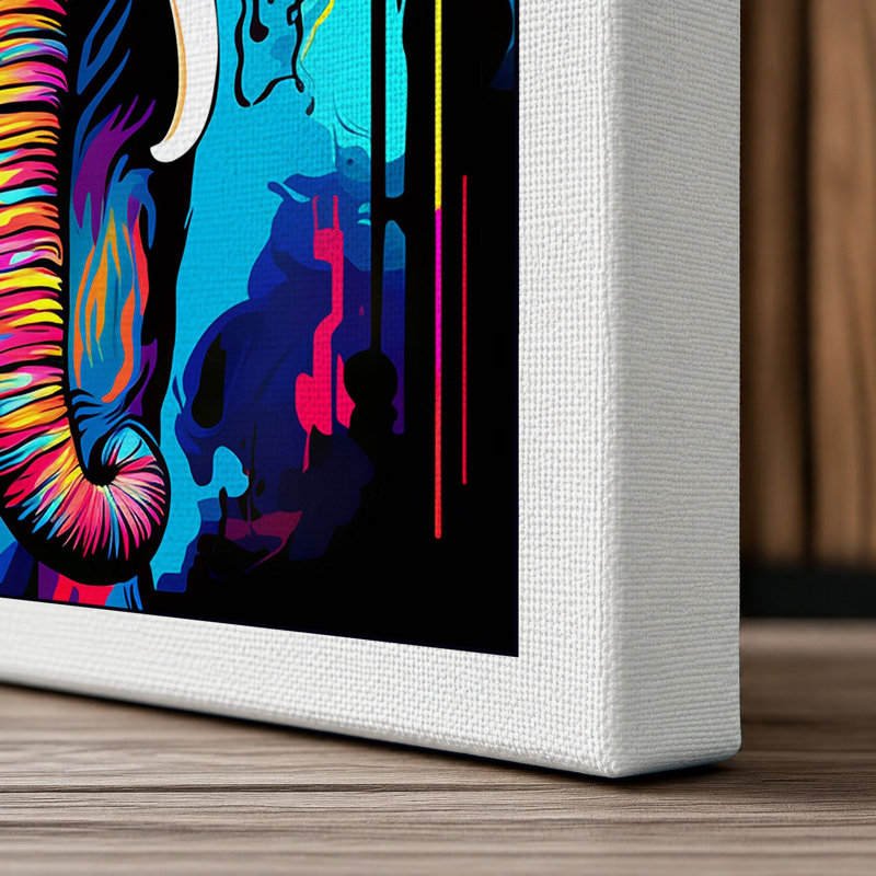 Neon Elephant Street Art - Print, 30x20 - 76.2 x 50.8 cm, White Border