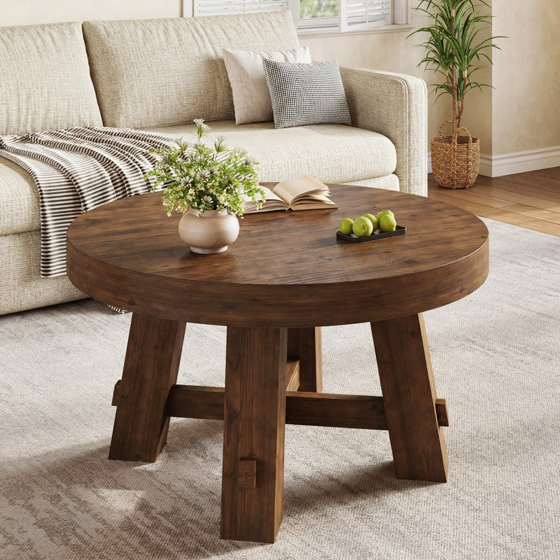 Table basse ronde en bois massif, Marron foncé