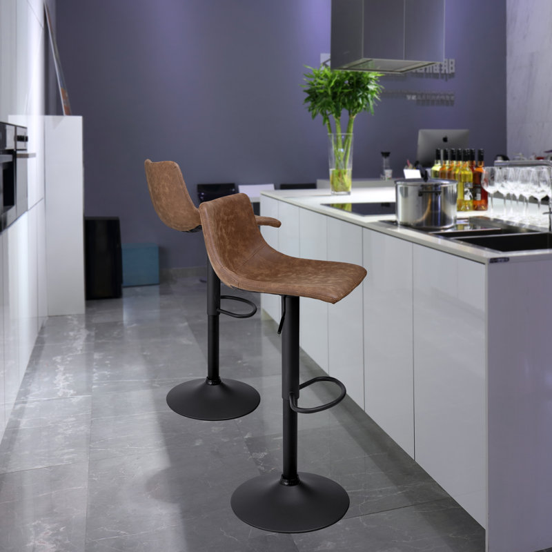 Ensemble de 2 tabourets de bar, tabourets de bar pivotants avec repose-pieds et dossier en forme de L, chaises de bar modernes à hauteur réglable, cuir rétro