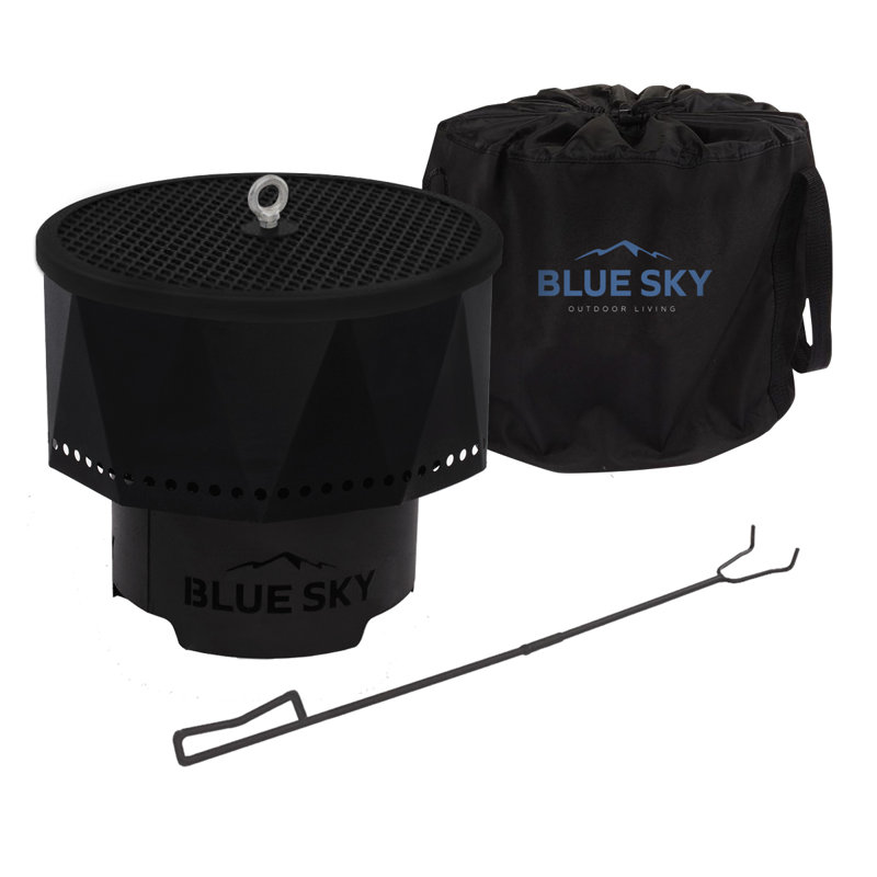 Black Steel Smokeless Portable Fire Pit with Carrying Bag