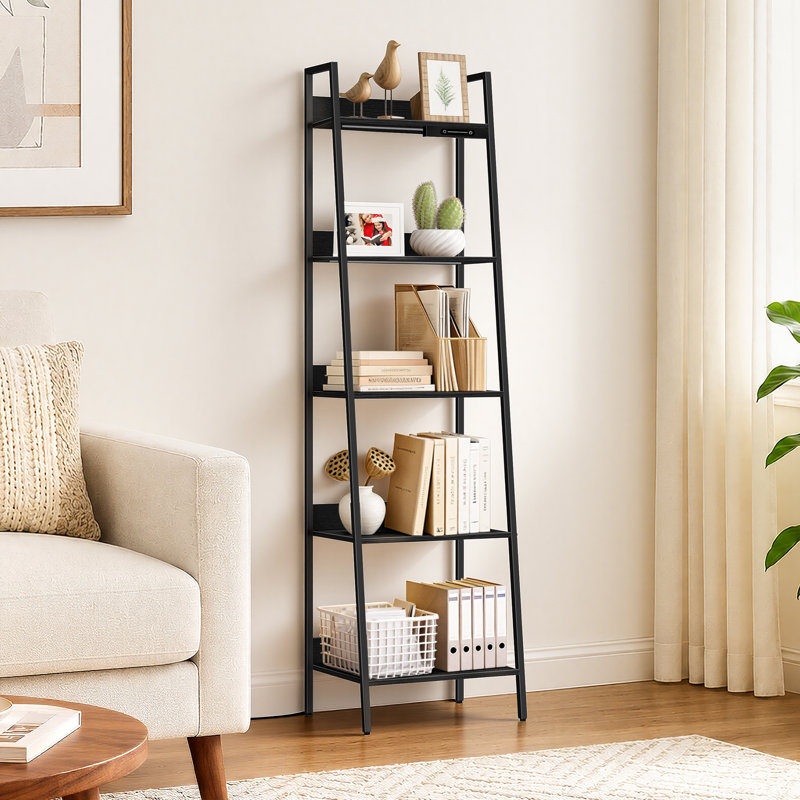 5-Tier Trapezoidal Bookshelf with Lighting and Touch Slider Control, Black