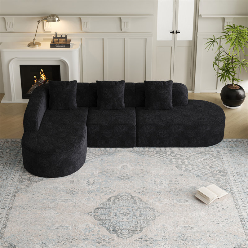111.8" Sectional, Black Polyester