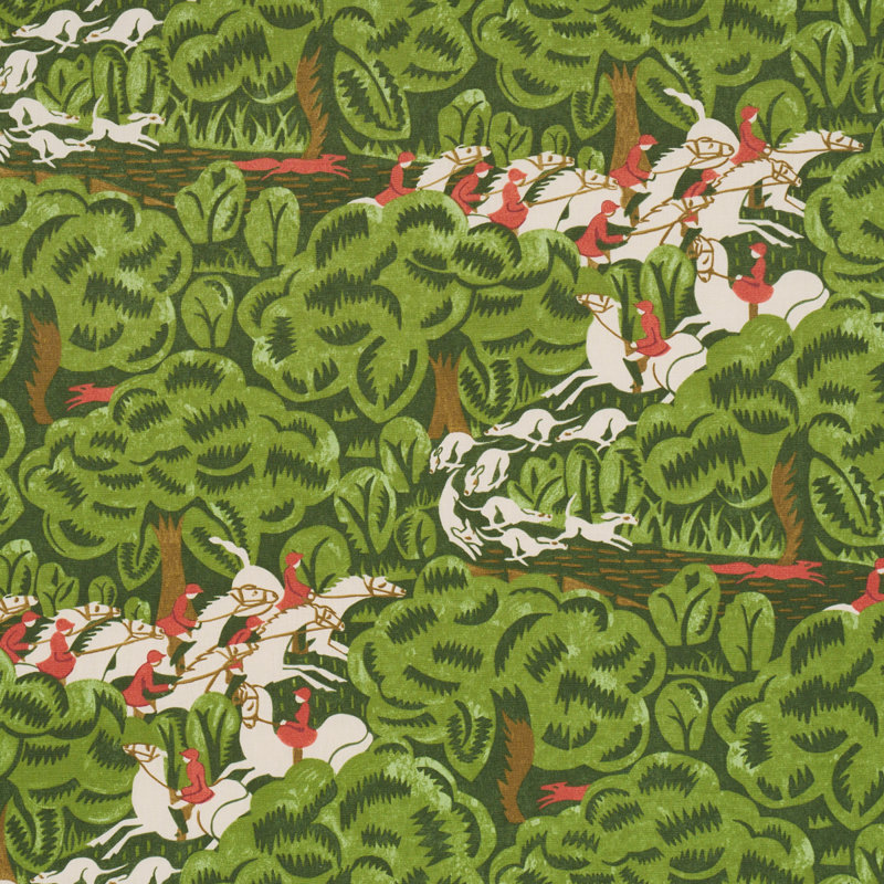 Schumacher X The New Yorker Margaret Schloeman's Fox Chase Fabric, Green