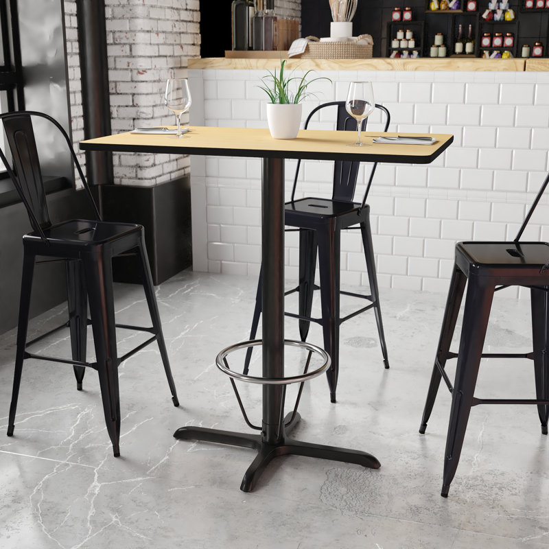 Basquez Rectangular Laminate Table Top with Bar Height Table Base and Foot Ring, 43.125" H x 24" W x 42" D, Natural