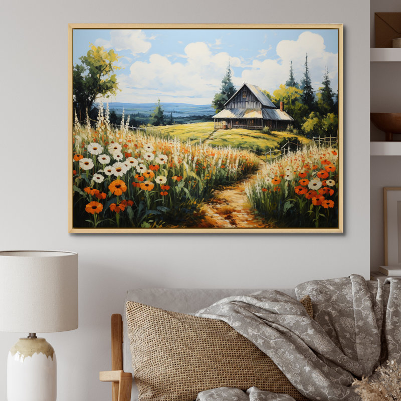 Atronna Farmhouse Seasons Pointillism III - impression, 16" H x 32" W, Cadre naturel flottant