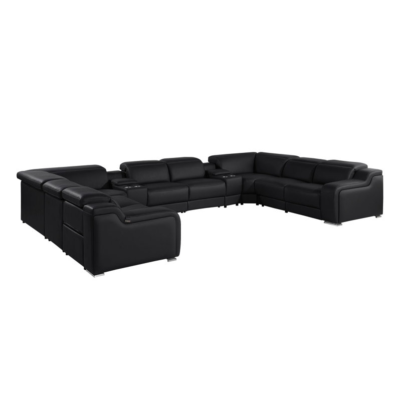 Canapé modulaire en U noir inclinable électrique en forme de U avec console