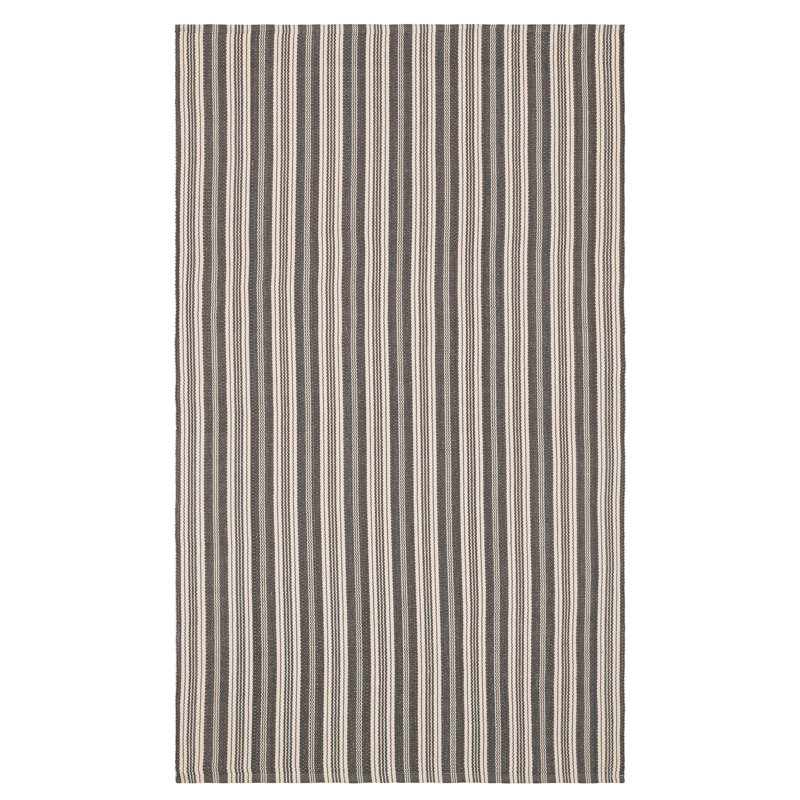 Tapis intérieur / extérieur gris / ivoire Rish Ticking, Rectangle 6 pi x 9 pi