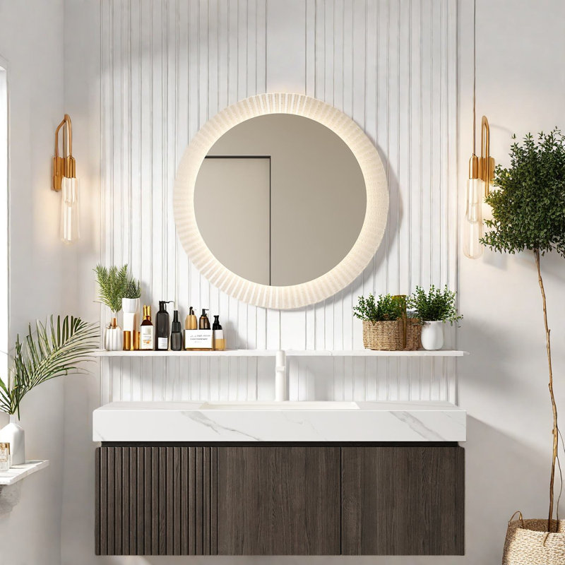 Meuble-lavabo moderne 48 po avec lavabo, plateau en pierre de Carrare blanc, grain de bois espresso