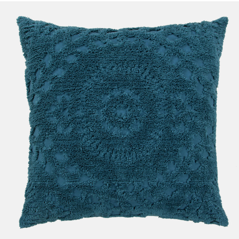 Taie décorative 100% coton en chenille de Rio Collection, conception en médaillon, housse de coussin décorative douce et respirante, certifié OEKO-TEX, lavable à la machine, toutes saisons, 26 po x 26 po, bleu sarcelle
