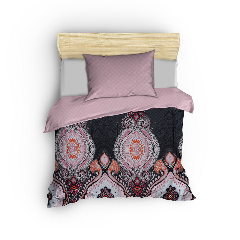 Ensemble de housse de couette 100% coton mauve / noir / orange 3 pièces Leandra
