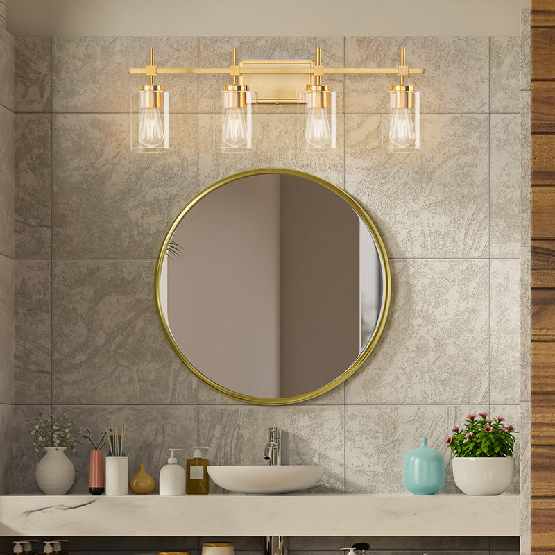 Applique murale moderne en verre transparent Aviara, Doré, 4, Clear Glass