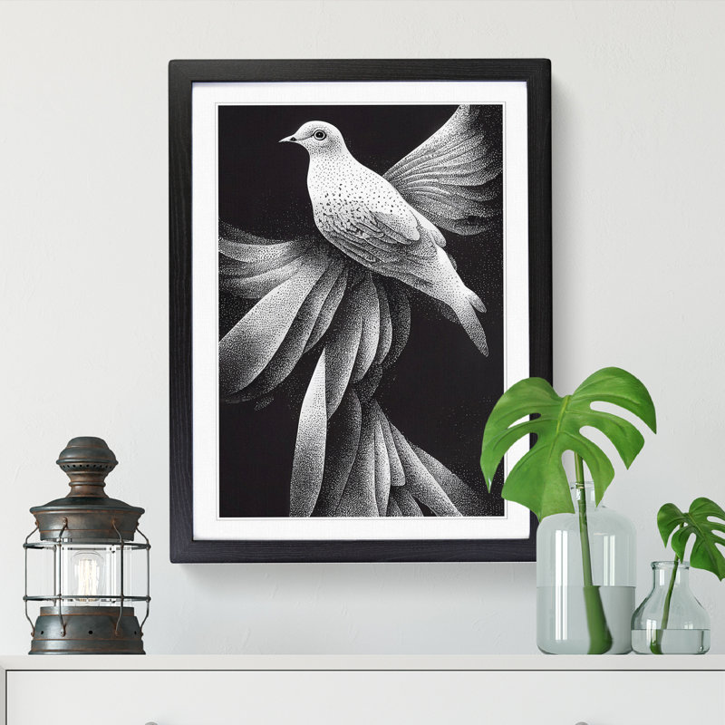 Liell Dove Bird Pointillism 1 Piece Wall Art, 64cm H x 46cm W x 2cm D, Walnut