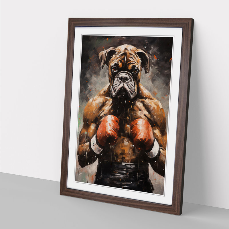Boxer Dog Action Painting - Framed Print, 64cm H x 46cm W x 2cm D, Walnut Framed