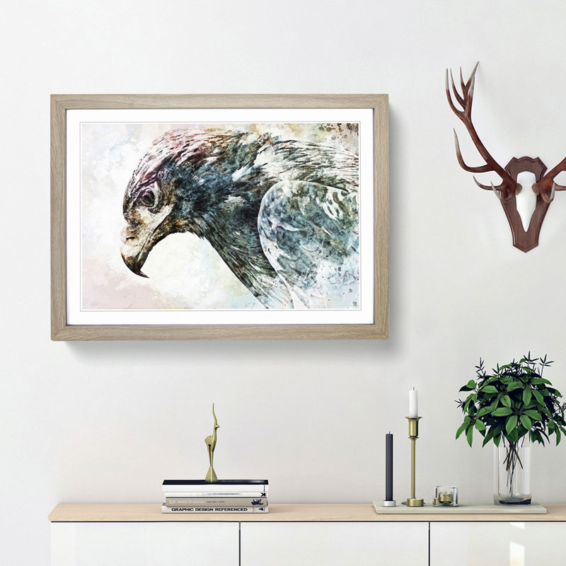 Golden Eagle Portrait - Picture Frame Painting Print, Oak Framed, 48cm H x 65cm W x 2cm D