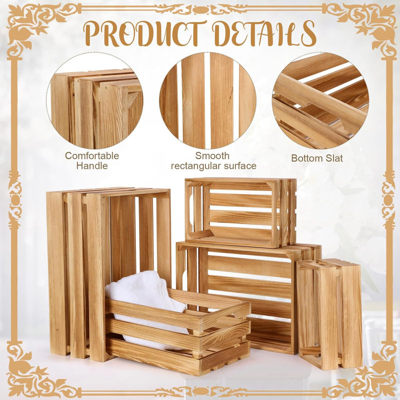 5 caisses gigognes décoratives en bois pour présentation 5 grandes petites caisses de rangement décoratives en bois rustique avec poignée boîte de caisse de ferme en pin (couleur classique)