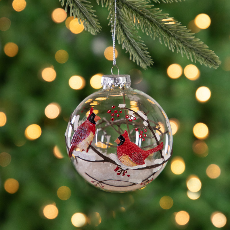 Ornement de Noël boule en verre 4 po Red Cardinals