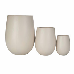 Lightweight Round MGO Outdoor Planter Set-3 Sizes (15.6''/10.74''/7.3''),Large Outdoor Indoor Flower Pots with Drainage Hole