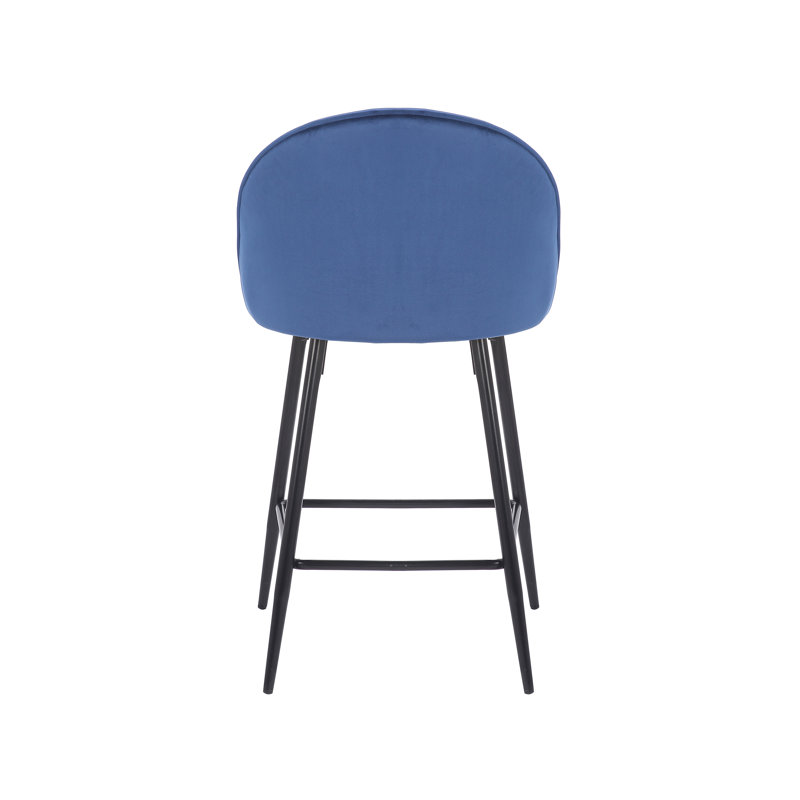 Upholstered Counter Stool with Metal Frame, Blue