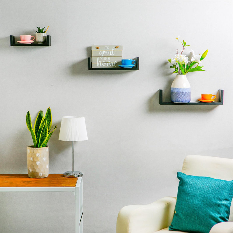 Harbour Housewares - Modern U Shaped Floating Wall Shelves - 42cm, Black