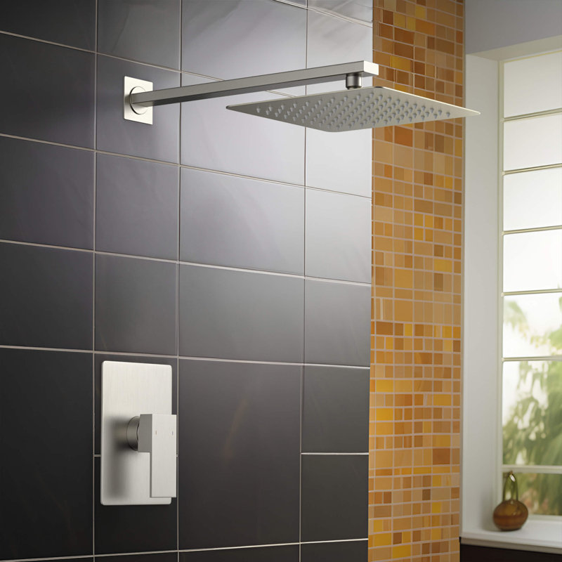 Système de douche cubique à pression équilibrée à fonction simple avec valve brute, Nickel brossé