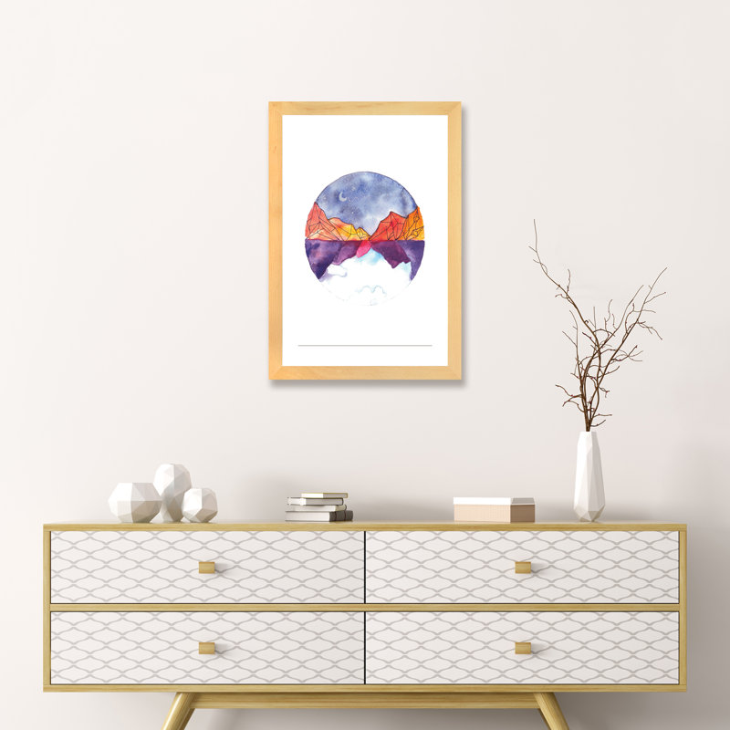Art circulaire, H 24 po x l 16 po x P 1 po, Toile avec cadre en bois beige