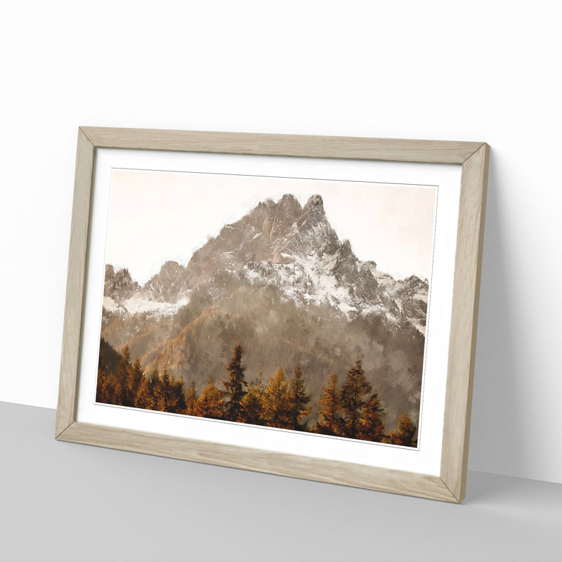 Brown Mountain Painting Framed Print, Oak, 45cm H x 33cm W x 2cm D