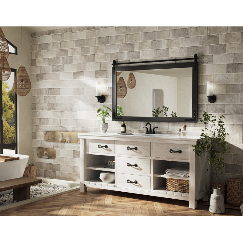 Miroir décoratif Brunilda Rustic Farmhouse, 30 po x 45 po, Noir, noir, noir, noir