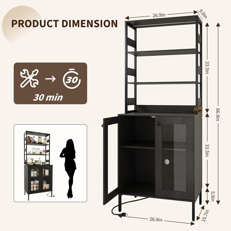67" LED Bar Cabinet with Power Outlets, Multi-Functional Liquor Wine Storage with Glass Rack, Coffee Bar Station and Microwave Stand for Living Room