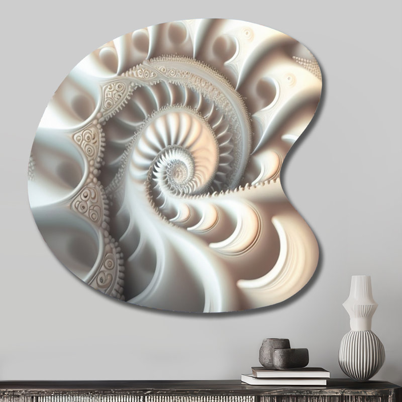 «White Fractal Spiraling II», art mural moderne en forme de goutte géométrique asymétrique, H 27 po x l 27 po