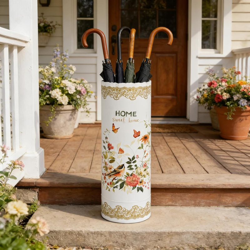 Rural Circular Umbrella Stand, White/Gold