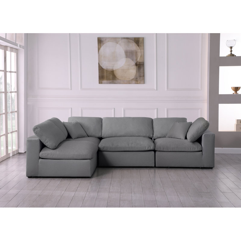 Burrows Upholstered L-Shaped Sectional Reversible, Grey Linen Textured Fabric