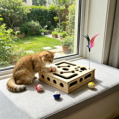 Boîte à jouets rectangulaire en bois massif pour chat