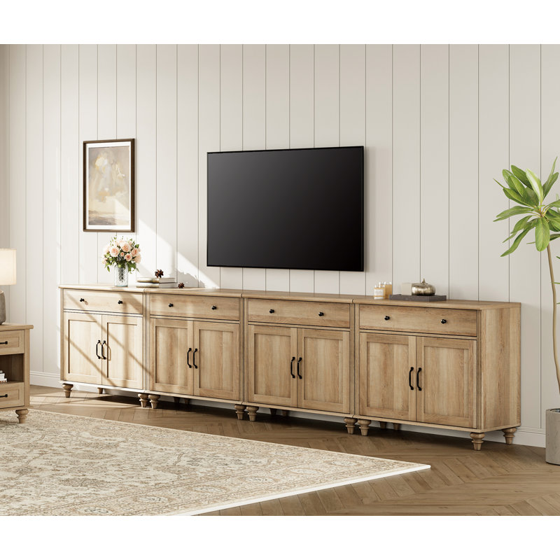 Scarlett Farmhouse TV Stand For 85 Inch TV With 8 Doors And 4 Drawers, Entertainment Center TV Console Table With Storage Cabinets