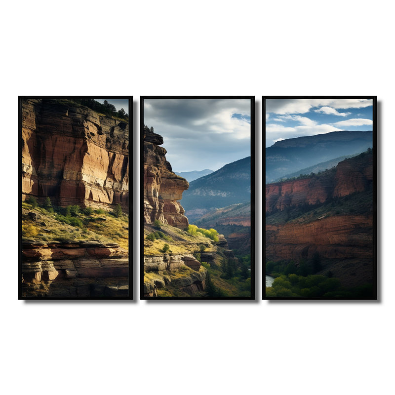 Nuage au-dessus du canyon Mountain Flow - ensemble d'art mural de montagne, Cadre flottant noir, H 40 po x l 60 po x P 1 po