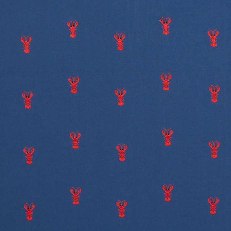 Lobster Embroidery Fabric, Blue/ Dark Blue/ White