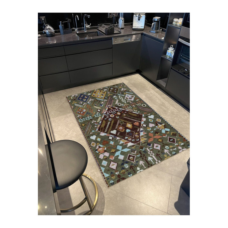 Tapis décoratif multicolore vert, Tapis de couloir 3 pi 3 po x 6 pi 7 po inclus