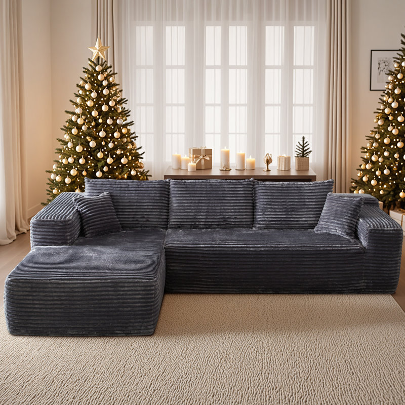 Canapé modulaire 2 pièces Rita, 100% polyester gris, Orienté à gauche (vu de face)