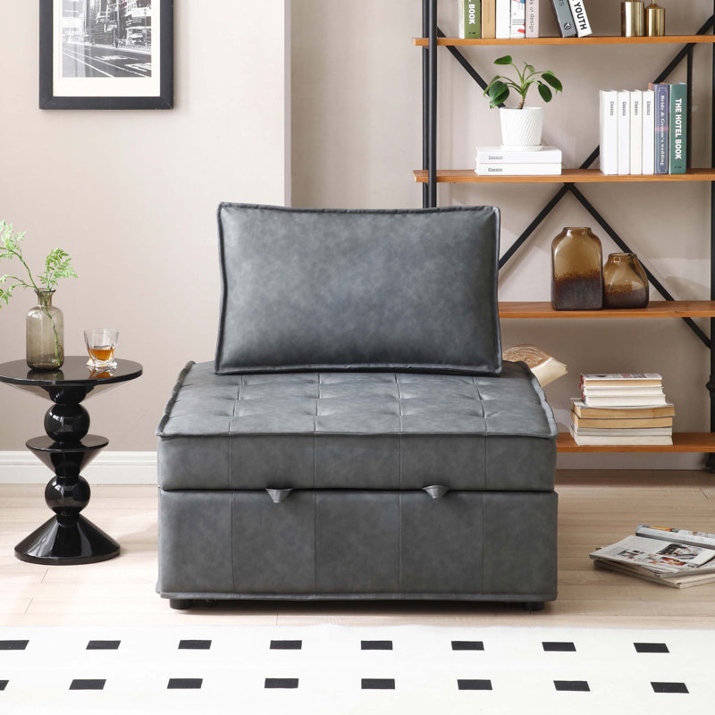 Canapé-lit polyvalent en similicuir avec repose-pieds escamotable pour un espace de détente et de confort