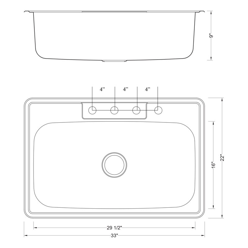 33'' L Single Bowl Stainless Steel Kitchen Sink