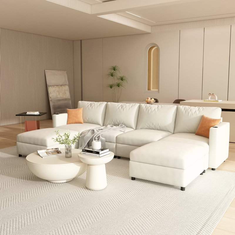 Grand canapé modulaire moderne, canapé modulaire en U avec fonction de rangement, canapé-lit de 123 po avec repose-pieds, méridienne modulaire à 6 places pour salon, chenille