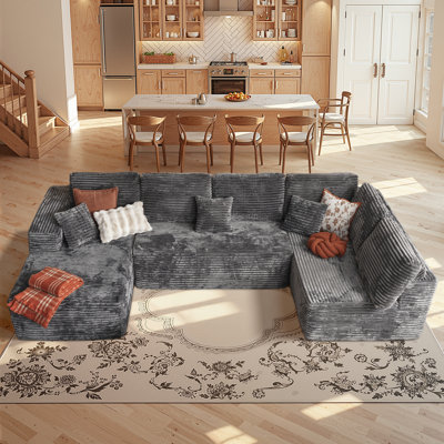 Rita 135" Cloud Sectional Couches For Living Room, Modular Floor Sofa With Plush Corduroy, No Assembly Required, Plush Corduroy Couches With Deep Seat Chaise Lounge