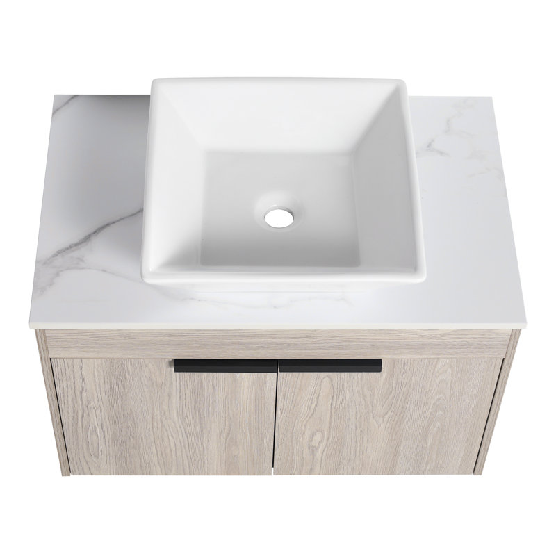 30 " Modern Design Float Bathroom Vanity With Ceramic Basin Set,  Wall Mounted White Vanity