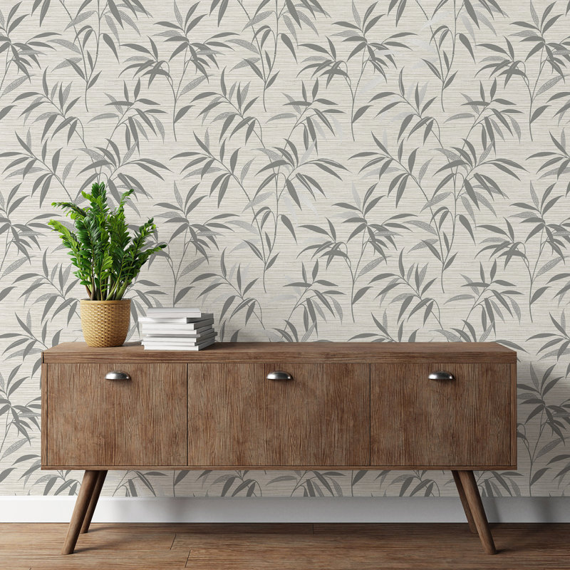 Papier peint feuille neutre Aluta, Gris