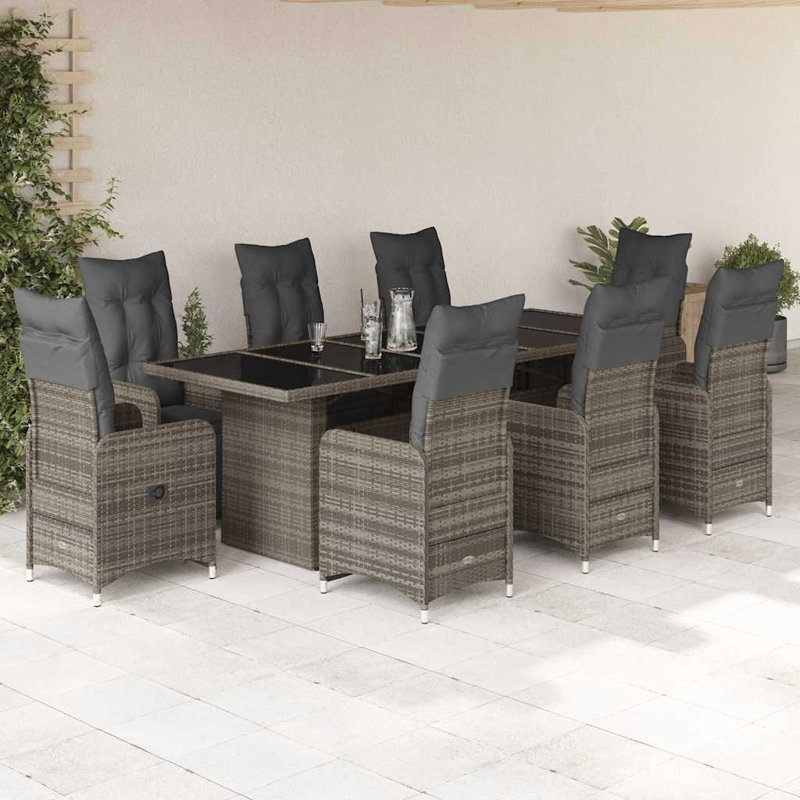 Bistro Set Grey Poly Rattan Adjustable Footrests, 8