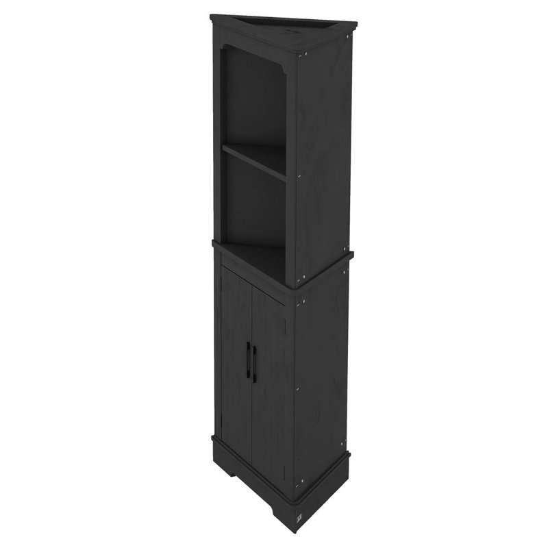 4-Door Wood Cabinet with Adjustable Shelves, Black