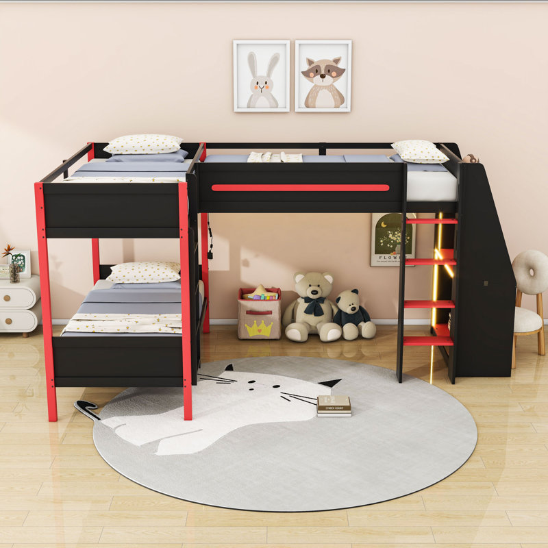 Bunk Bed With Built-In Desk, Shelves And LED