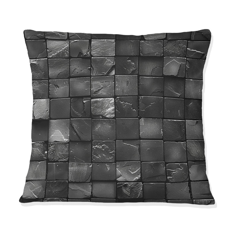 Carreaux de mosaïque gris moderne IV - Coussin décoratif moderne, H 16 po x l 16 po
