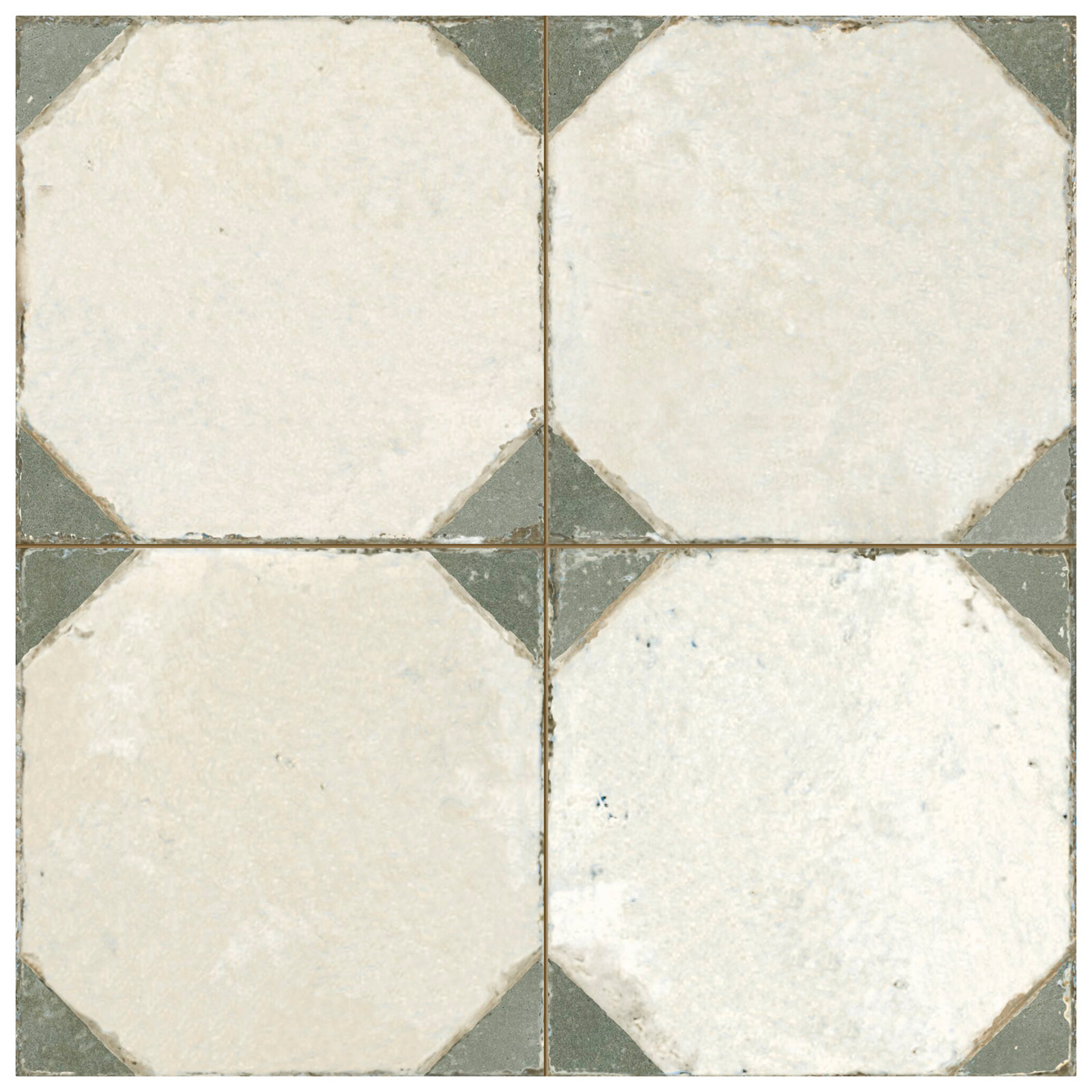 Kings Yard 18" x 18" Ceramic Patterned Tile,  Beige/Green